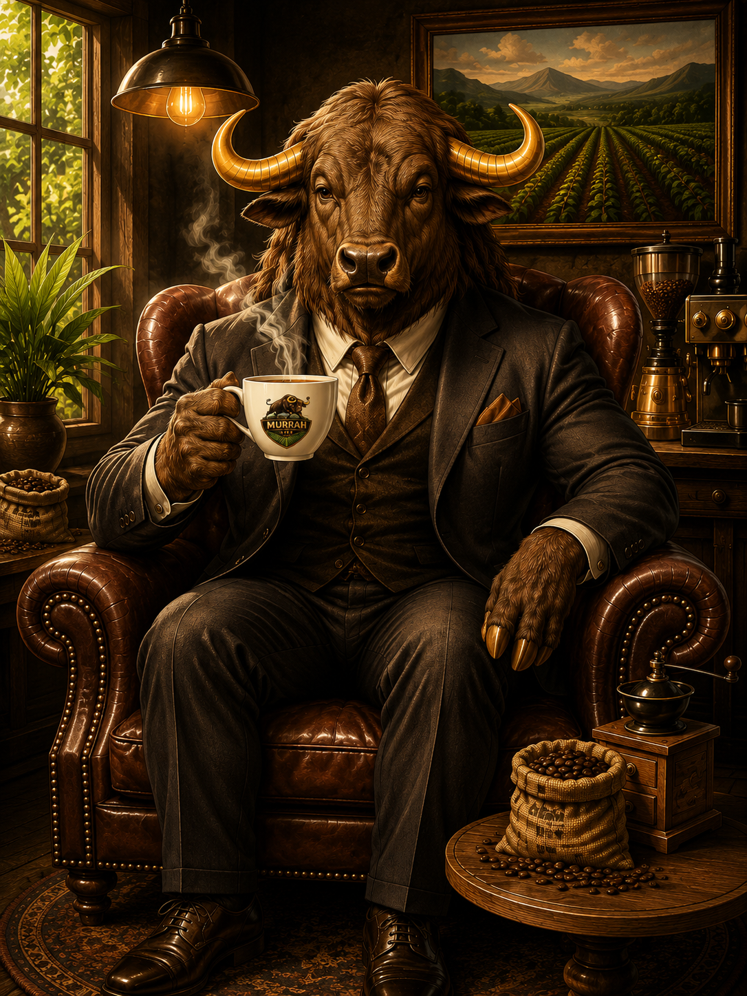 Personagem Murrah Café tomando café